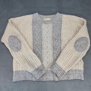 Sleeping on Snow Cream Cable Knit Alpaca Blend Sweater Elbow Patch Womens M